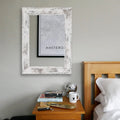 Wall-mounted bathroom mirror with retro Chinese style frame in white, available in two size options