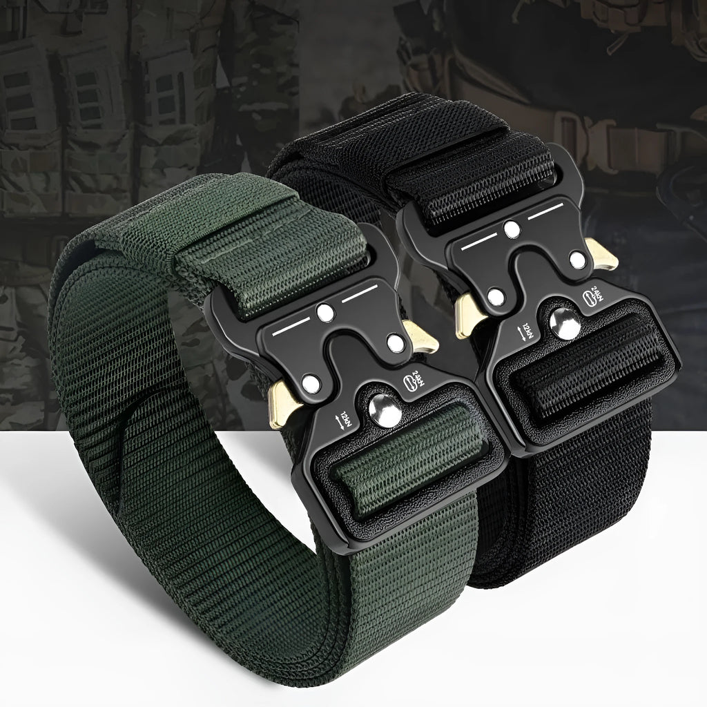 Men's thick canvas tactical belt with alloy release buckle in Army Green colour.