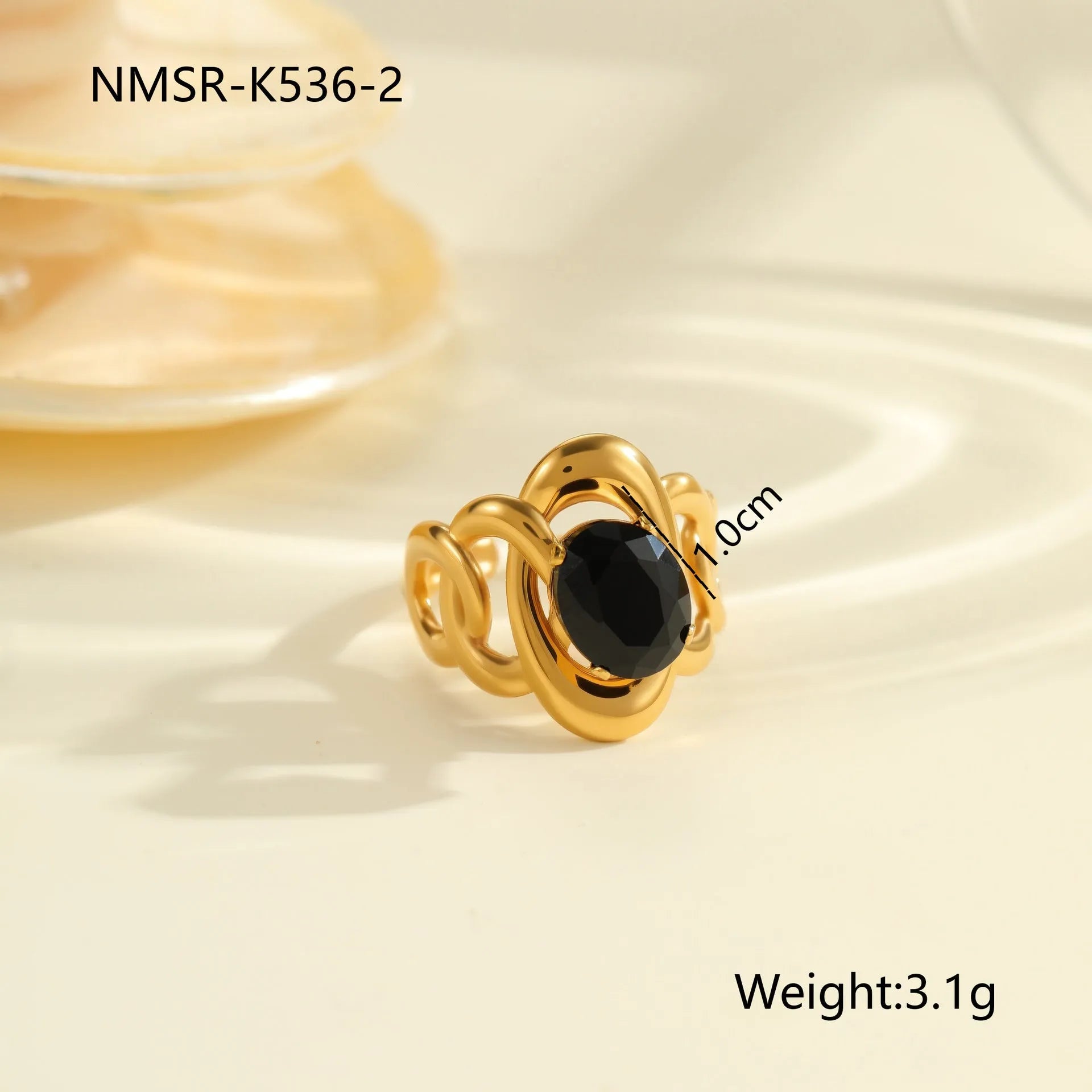 Geometric open mouth women's ring with zircon inlay made from silver-toned electroplated stainless steel.