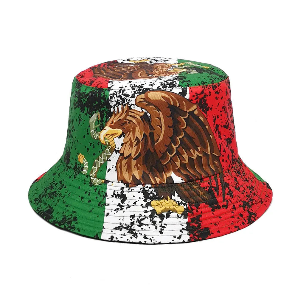 Retro Eagle print polyester bucket hat with dome crown in M size