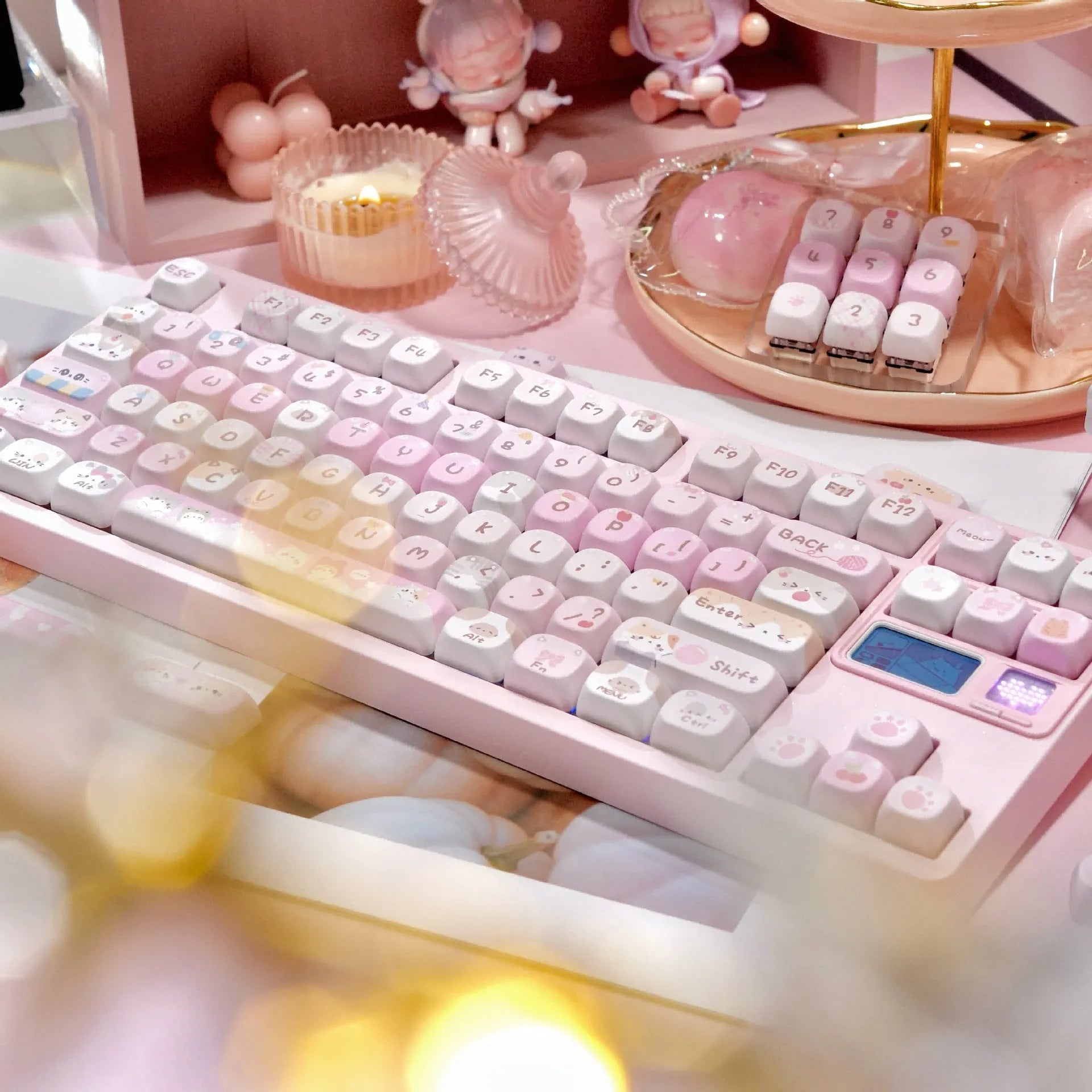MOA height full five-sided sublimation key cap set with pink cartoon designs for mechanical gaming keyboards