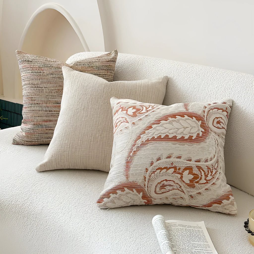 Amber coloured American-style jacquard paisley pattern sofa cushion cover