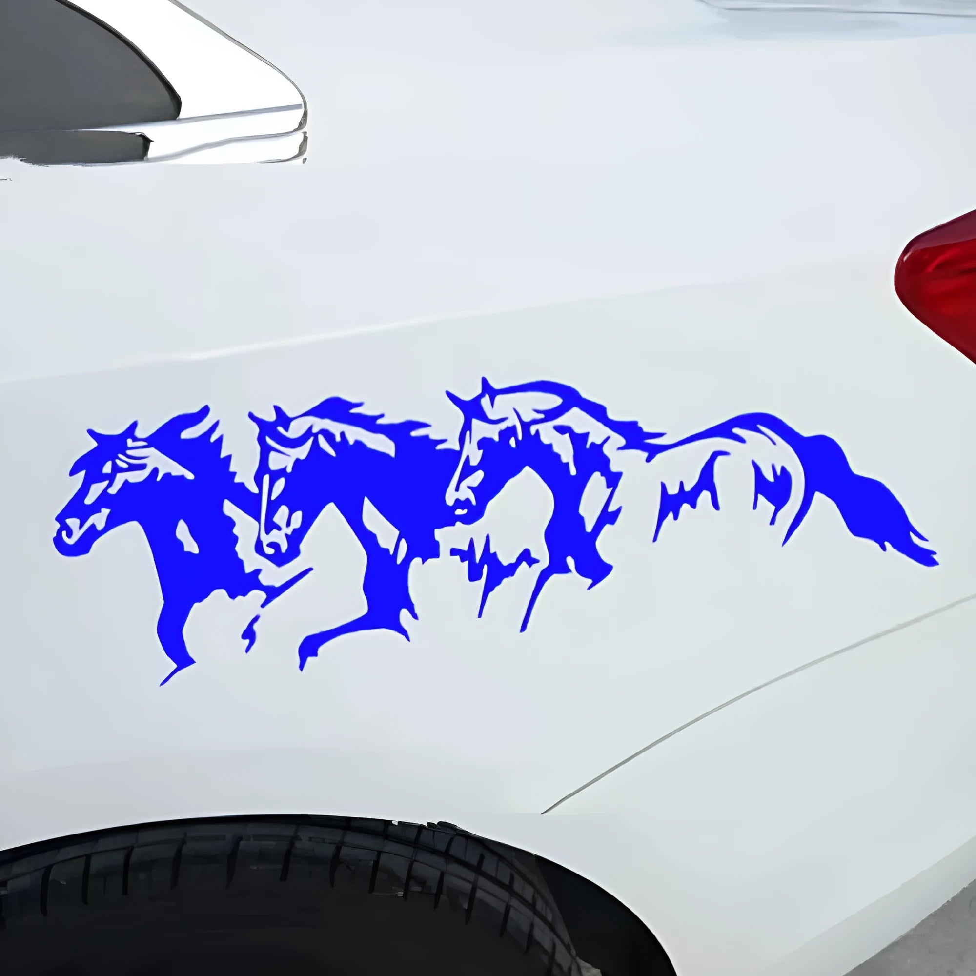 25cm by 8cm three horse auto decal vinyl sticker in black, white, red, and blue colour options