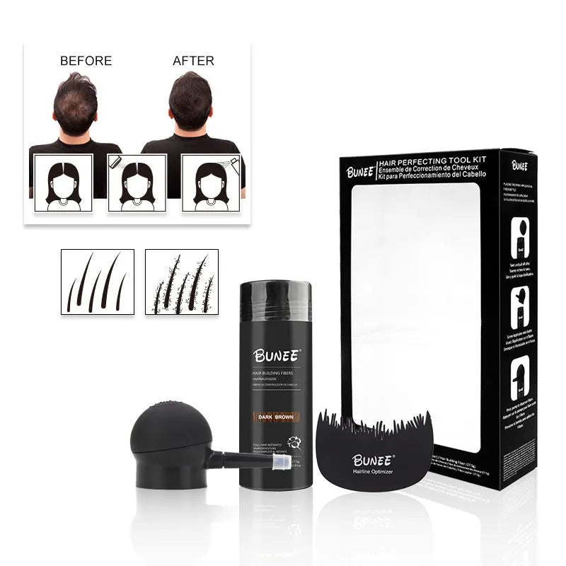 Dense Hair Fiber Powder three-piece set in box with applicator and comb