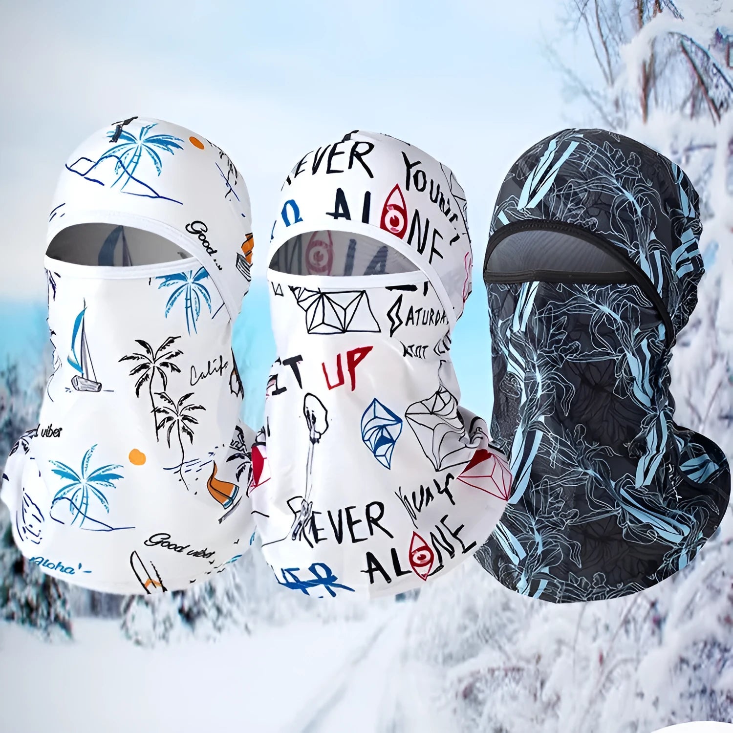 A cotton motorcycle head cover and gloves set for men and women, shown in a patterned colour.