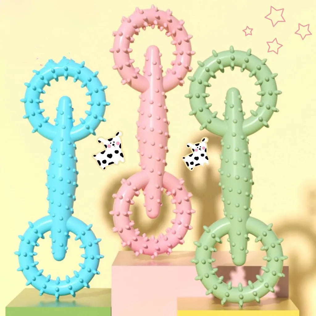 Blue TPR dog chew toy ring on a white background, showing its 16cm diameter and thick ring shape.