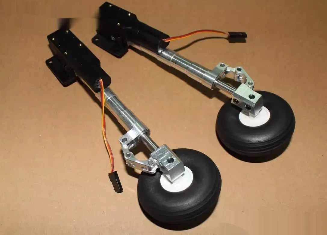 Alloy retractable shock-absorbing landing gear for electric aircraft models with wheels.