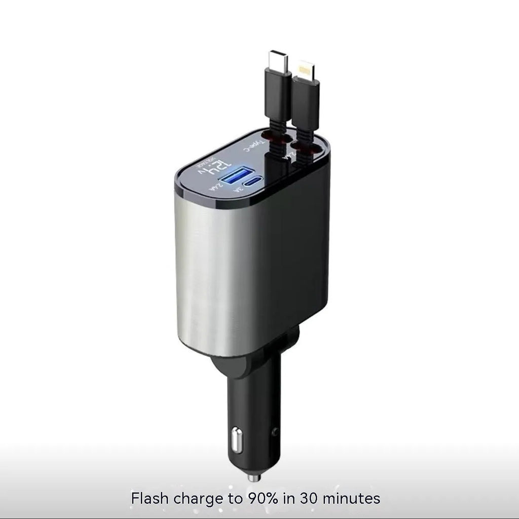 Automatic retractable car charger with cable extended from vehicle cigarette lighter socket