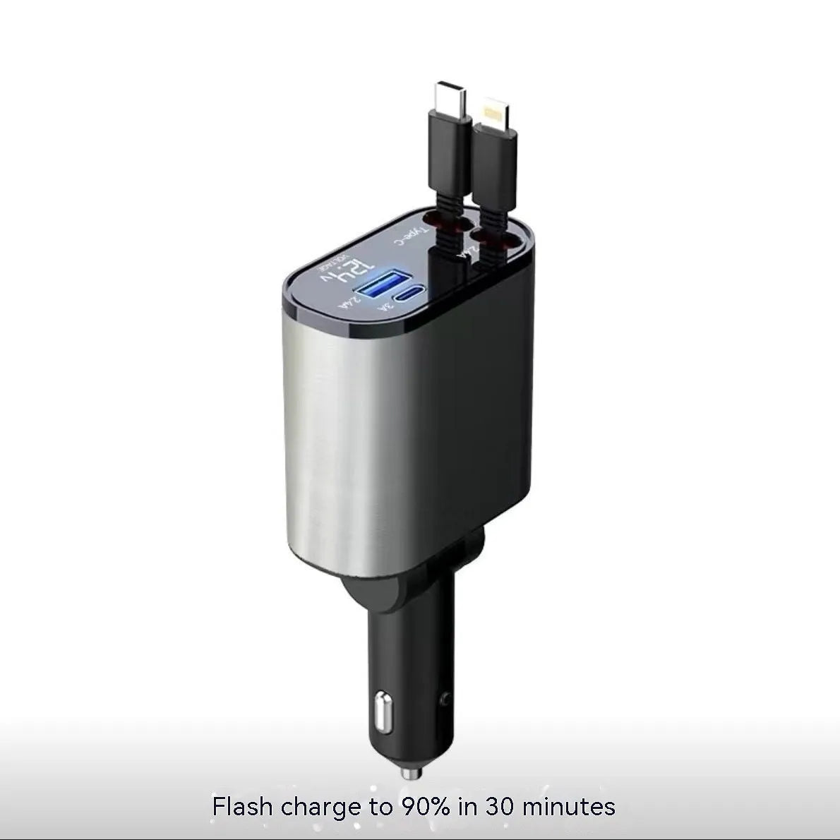 Automatic retractable car charger with cable extended from vehicle cigarette lighter socket