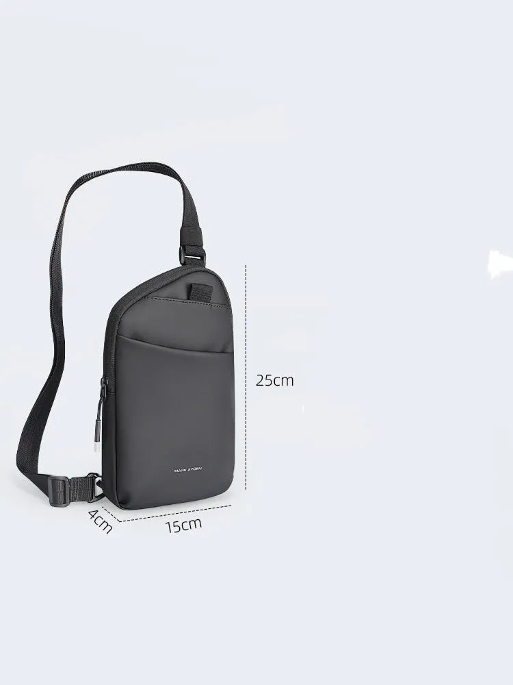 Men's elegant black lightweight Oxford cloth crossbody bag with reinforced stitching