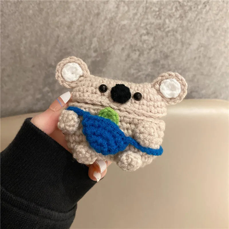 Handmade knitted koala bear backpack design protective sleeve for Apple AirPods case