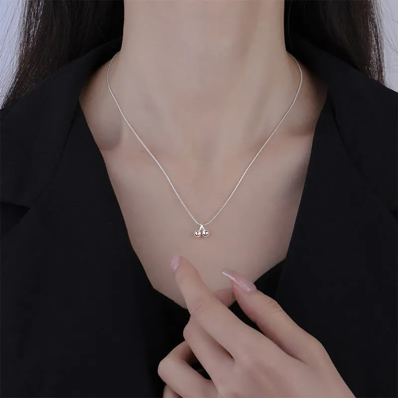 S925 silver cherry necklace for women with adjustable snake bone chain