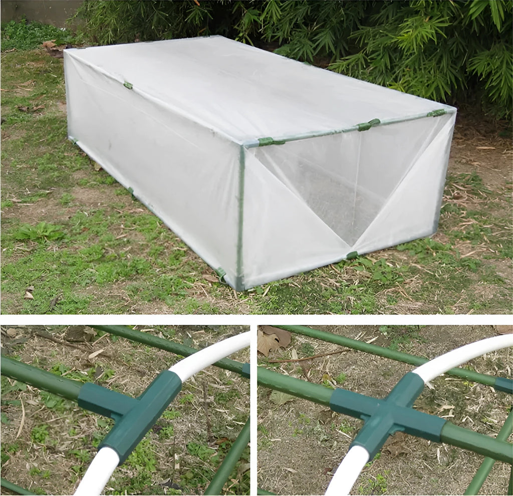 Set of two white PP plastic plant support connectors with three-way and four-way designs for 11mm garden poles.