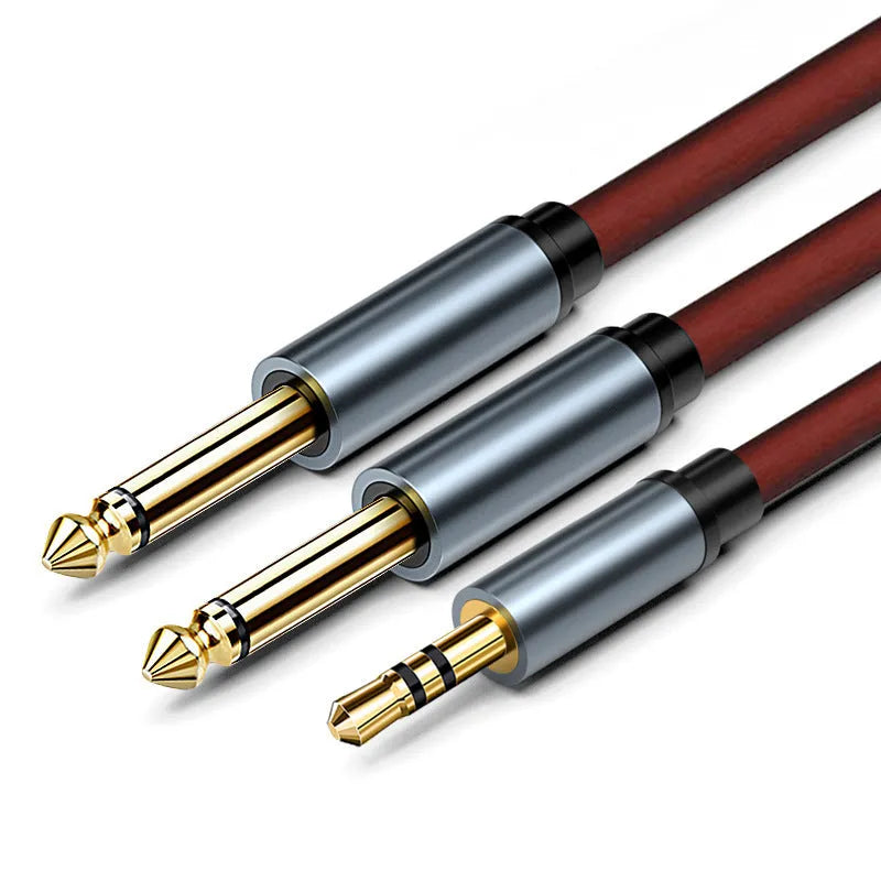 3.5mm stereo to two 6.5mm mono male audio cable with gold-plated connectors