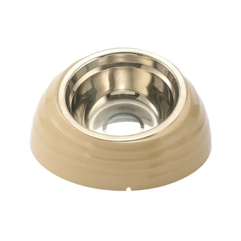 Stainless steel cat bowl with plastic base in beige, brown or light green colour