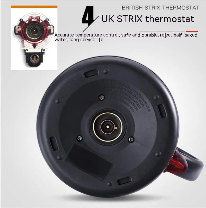 Gold automatic stainless steel kettle with touch controls and 1-litre capacity on a kitchen counter.