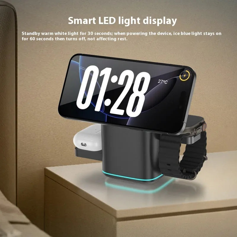 Black and silver mobile phone magnetic wireless charging stand with adjustable 180-degree rotation