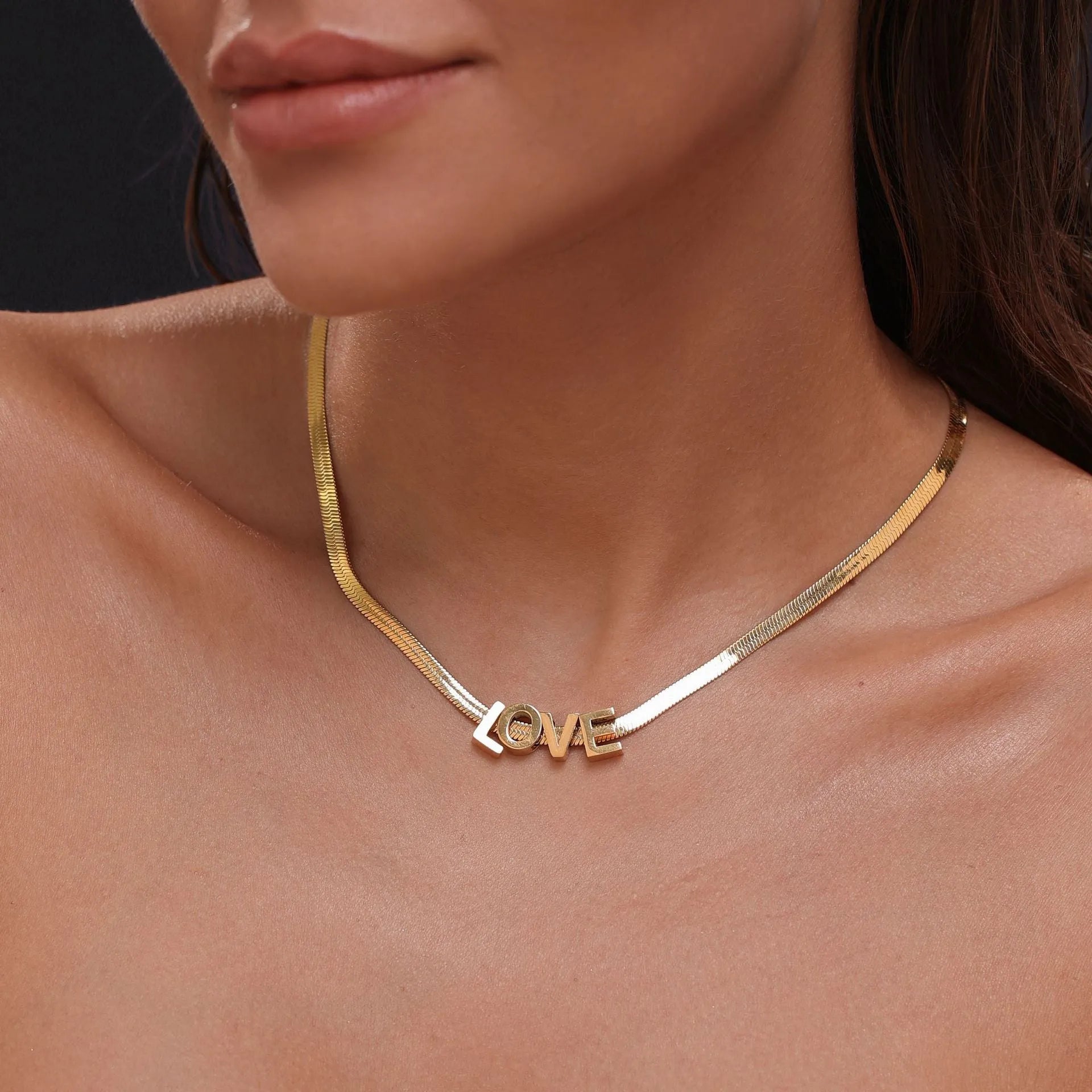 Gold and silver electroplated titanium steel necklace with number and letter pendants on 40.5cm chain