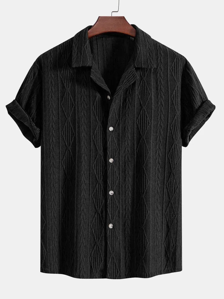 Men's loose fit casual cardigan shirt in polyester with short sleeves for summer wear