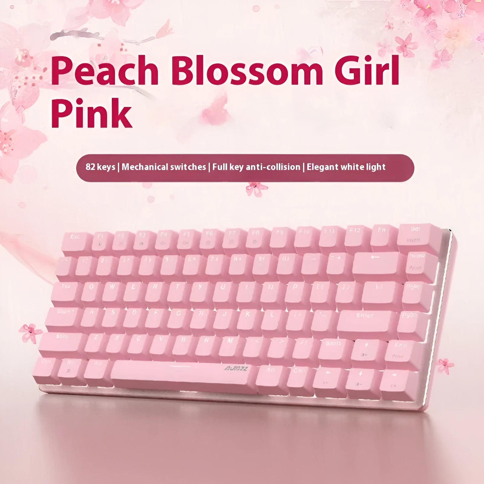 82-key mechanical keyboard with white backlight and metal construction beside laptop