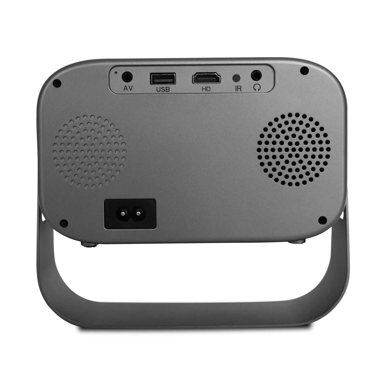 Black Android smart portable HD projector with remote control on table