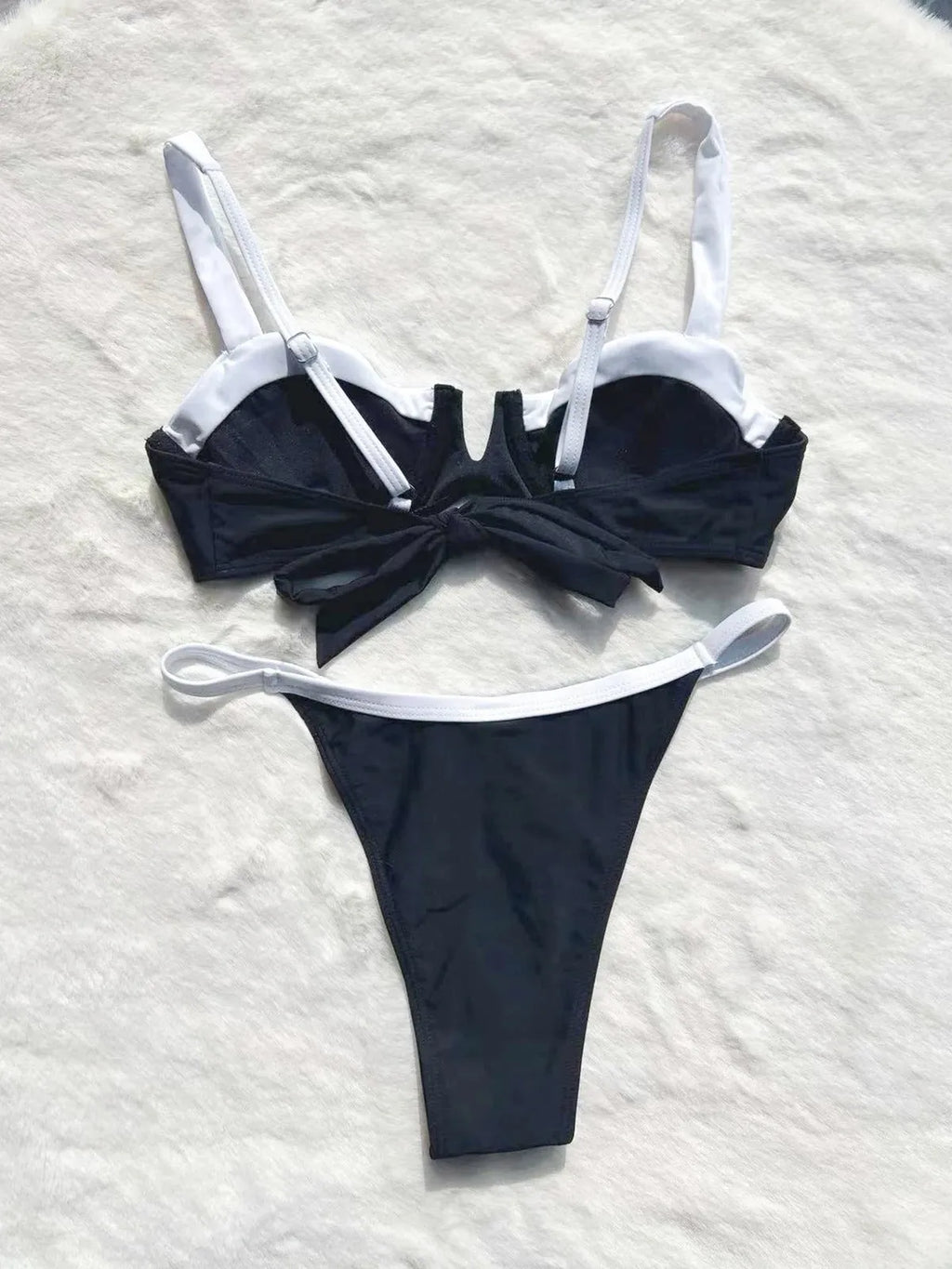 Black low waist bikini stitching split women's swimsuit with brief style