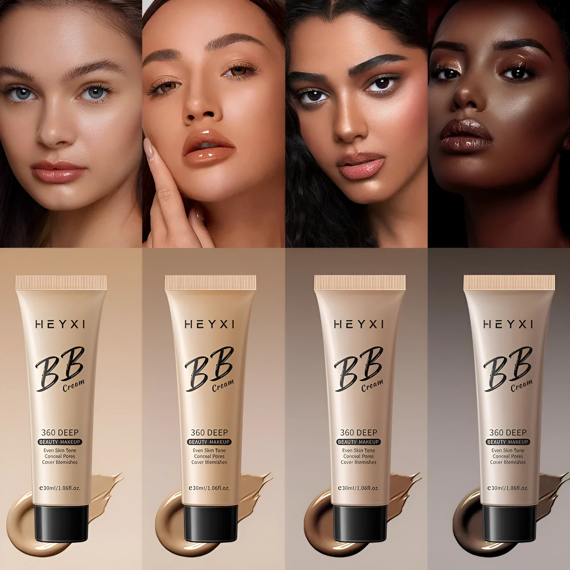 Waterproof and sweat-proof BB cream product in four colour shade options