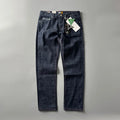 Men's straight-leg cotton denim trousers in a primary colour wash, showing mid-waist fit.