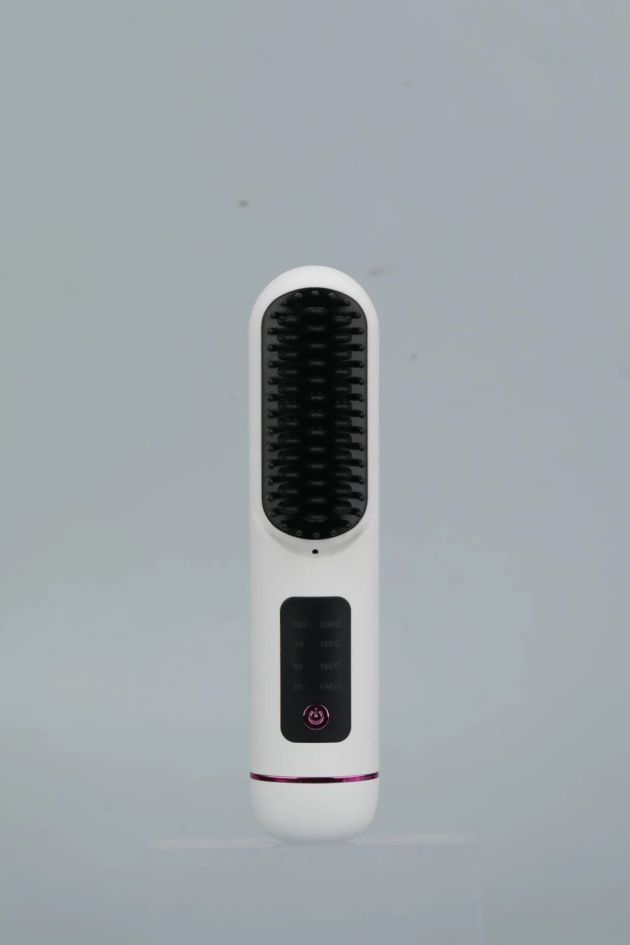 Portable negative ion straight hair comb in blue, grey, or white, showing its 15-20cm length and ABS plastic body.