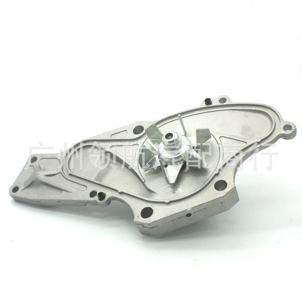 Metal automotive belt and water pump assembly showing dimensions of 28cm by 18cm by 16cm.