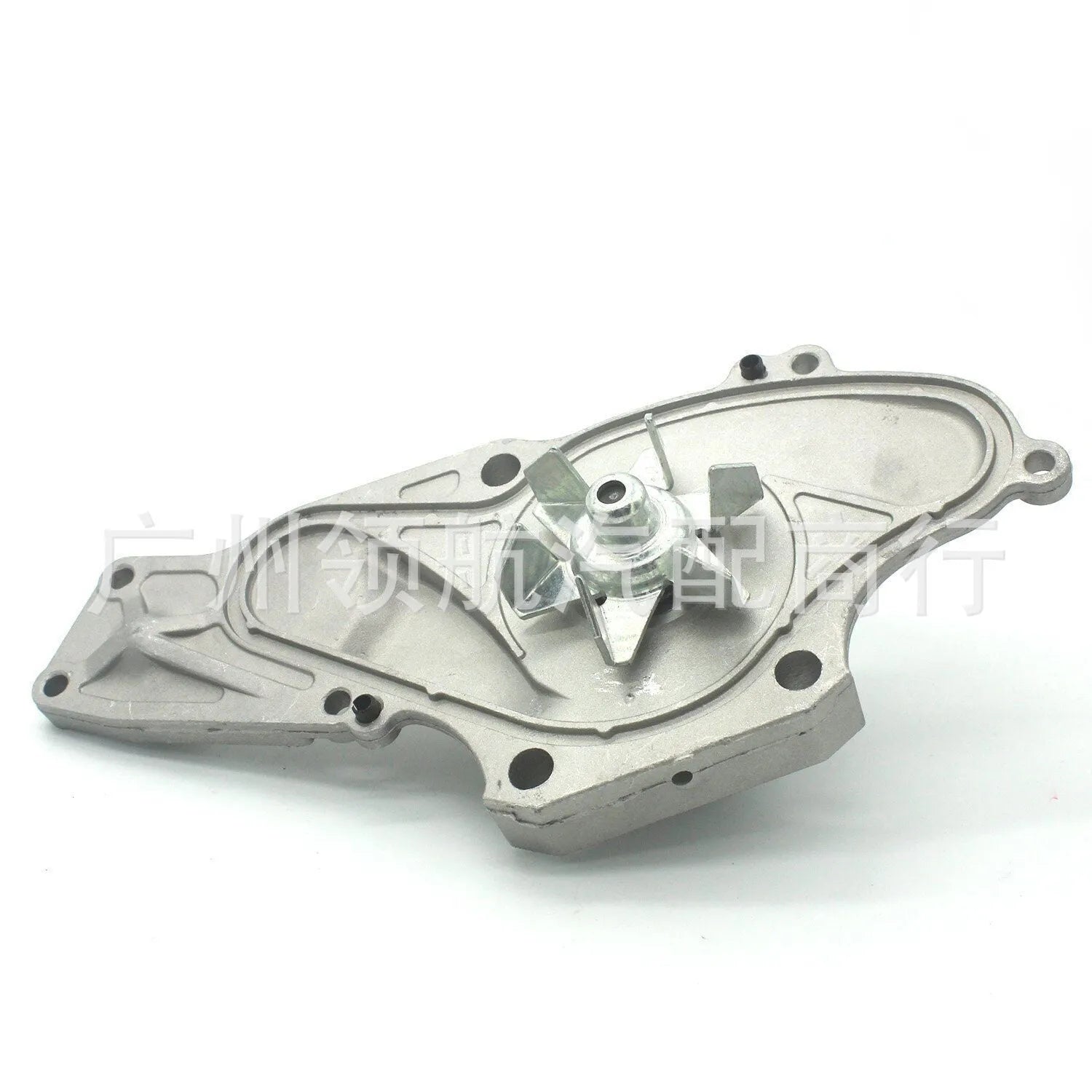 Metal automotive belt and water pump assembly showing dimensions of 28cm by 18cm by 16cm.