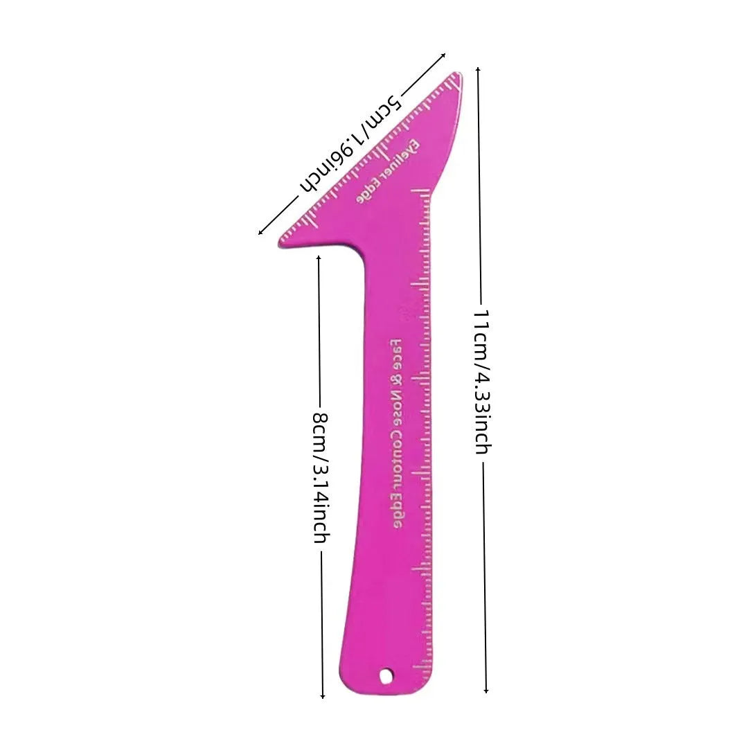 Pink and LaserFX coloured 3-in-1 reusable makeup stencil tool for eyeliner, brows, and contour