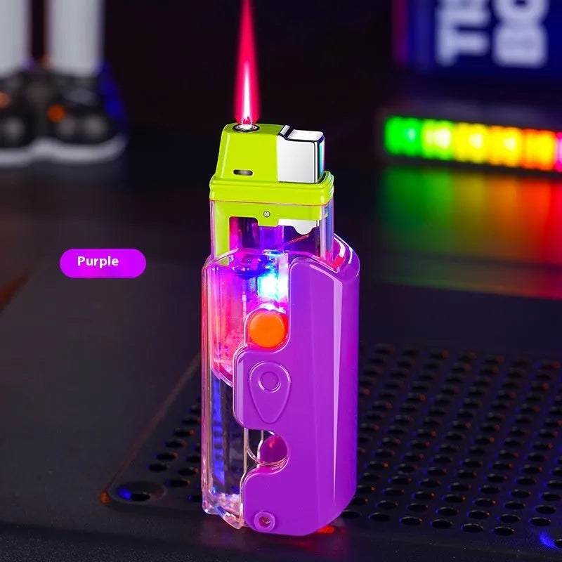 Colourful windproof plastic lighter with luminous radish design in green, orange and purple options