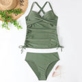 Women's slim fit nylon bikini set in black, army green, leopard print or green leaves patterns