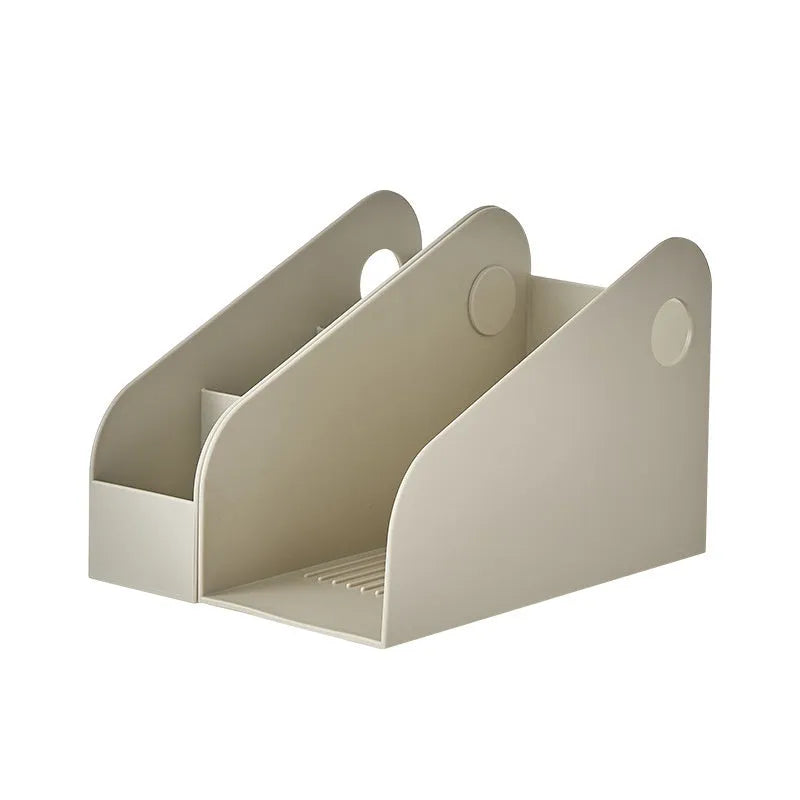 Plastic desktop storage box with two-layer grid compartments in milk coffee colour