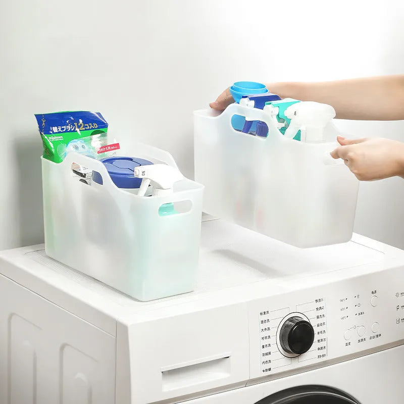 White PE plastic storage box with handle for laundry detergent and household sundries