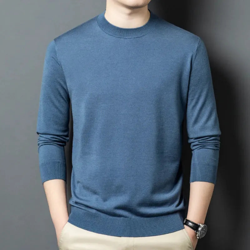 Men's round neck wool mulberry silk sweater long sleeve winter pullover in multiple colour options