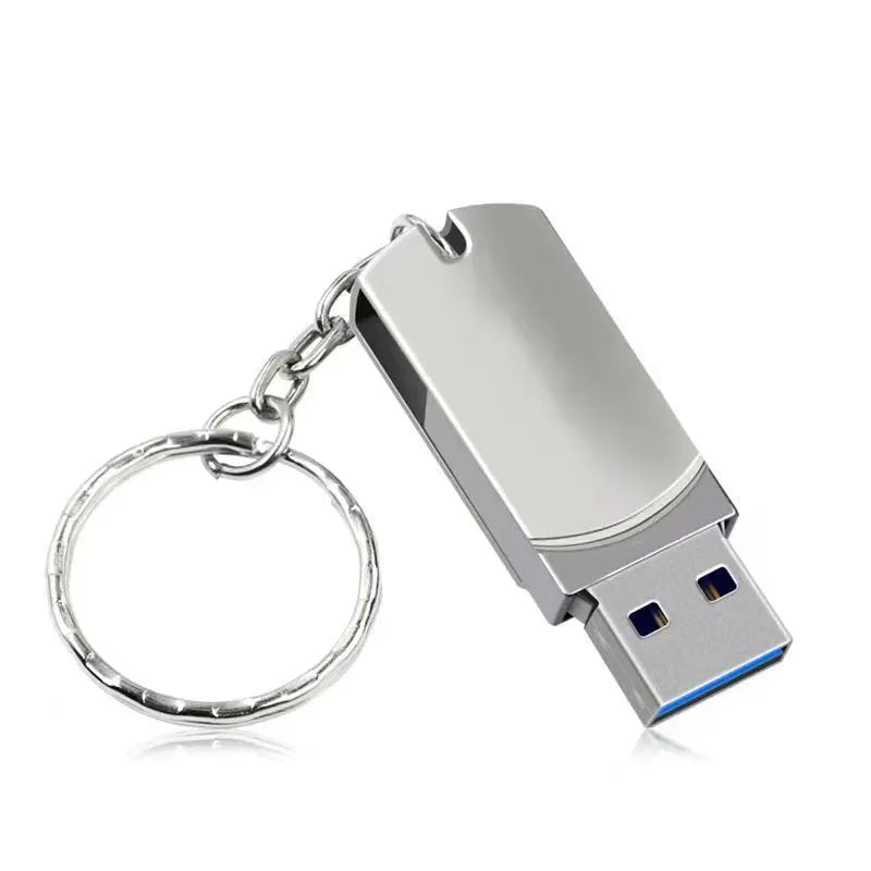 White metal rotating USB flash drive showing compact dimensions