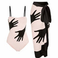 Women's polyester swimsuit bikini set with attached tulle skirt in S, M, L, XL sizes