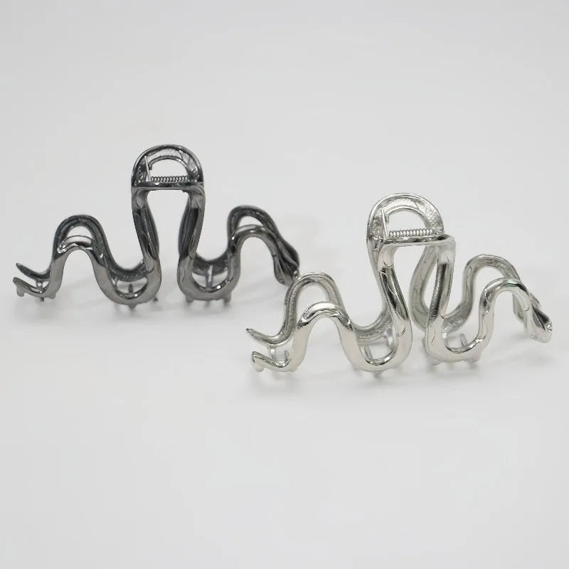 Slytherin serpentine metal hair clip barrette 10.5cm length silver gun black electroplated finish