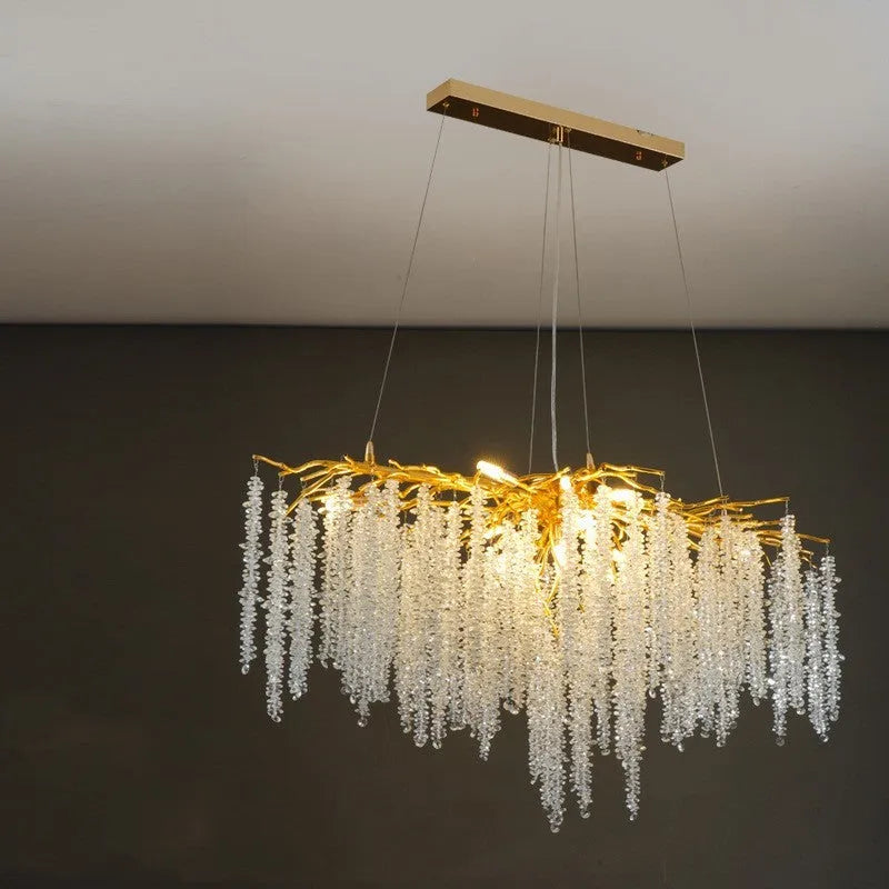 Crystal chandelier light fitting with aluminium alloy body and LED light source in multiple size options
