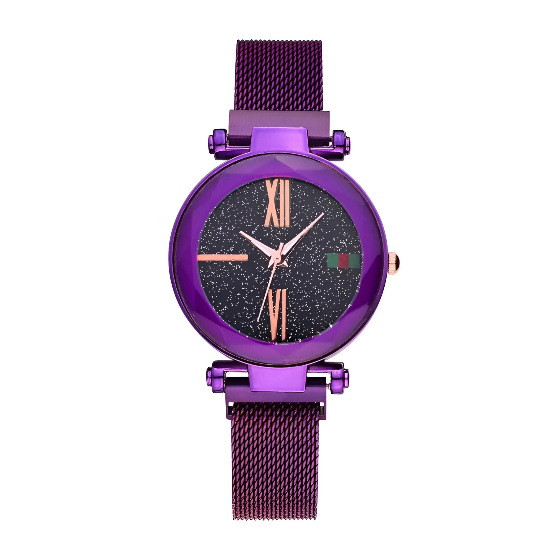 Women's magnetic clasp watch with round 32mm dial in rose gold, stainless steel strap
