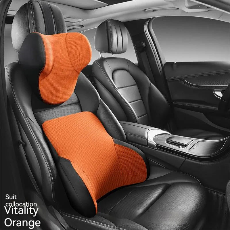 Memory foam car lumbar support and headrest pillow set in knitted fabric with six colour options