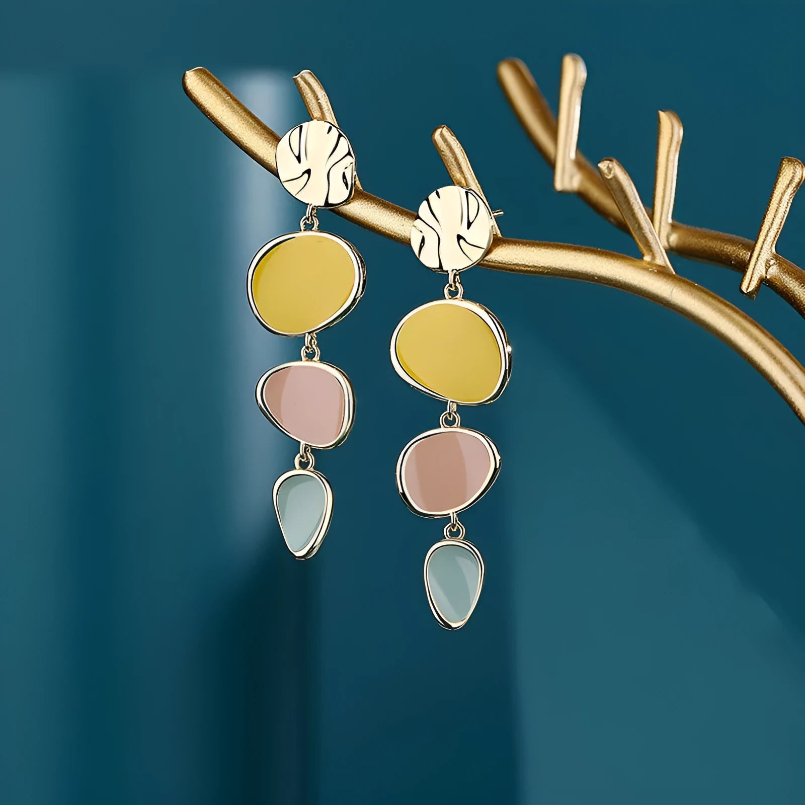 Morandi three-colour oil drip texture on disc-shaped wafer earrings with sterling silver needle
