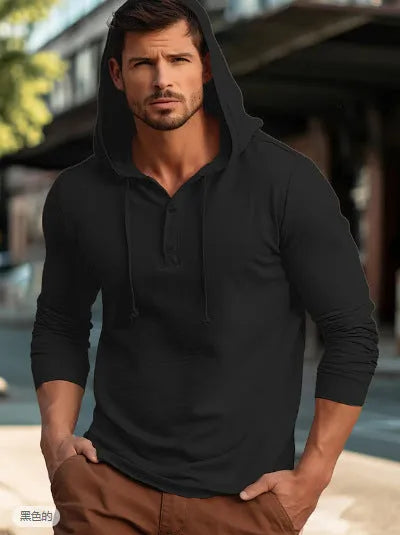 Cotton casual sports hoodie top in dark blue colour with pullover design and long sleeves