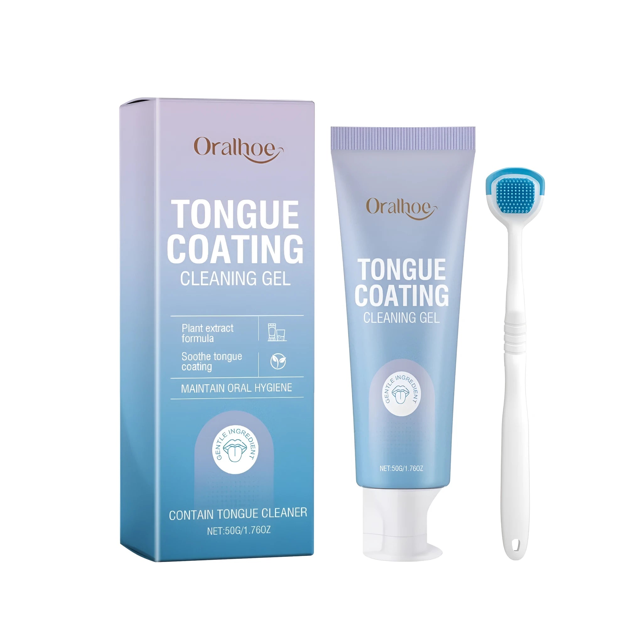 Tongue cleaning gel tube and brush kit for oral hygiene and fresh breath