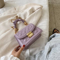PU women's messenger bag with rhombus square design and crossbody strap in purple colour