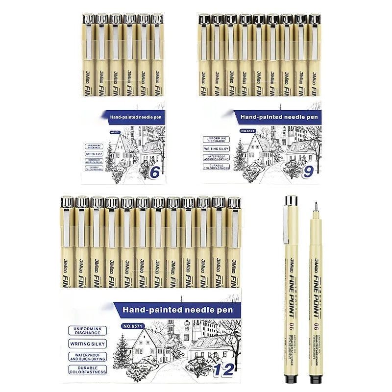 Waterproof cartoon design needle drawing pen with black ink refill and 133mm plastic body