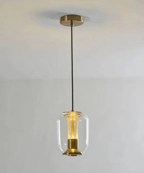 Minimalist Nordic style chandelier ceiling lamp in transparent, cognac, or smoky grey glass, 16cm diameter
