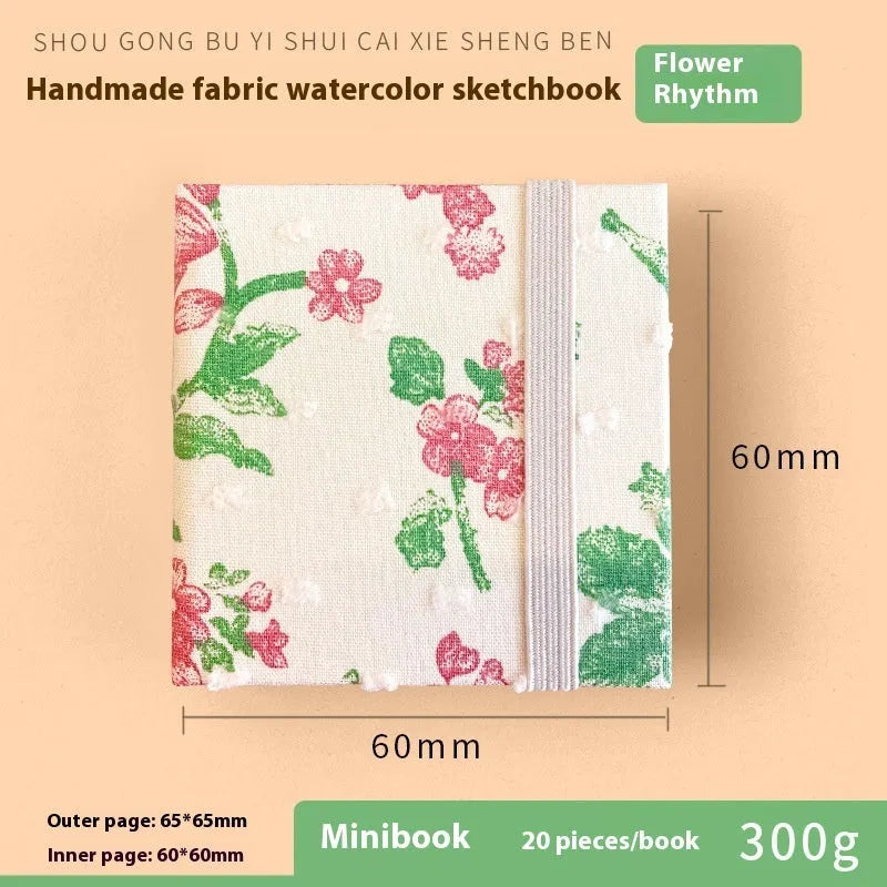 Feiluniao handmade fabric watercolour notebook with artistic cover design, 185mm length for portable sketching